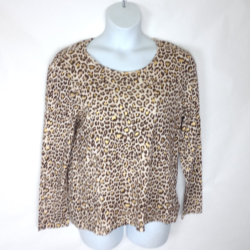 Women's White Stag Top Size XXL Long Sleeve Leopard Print